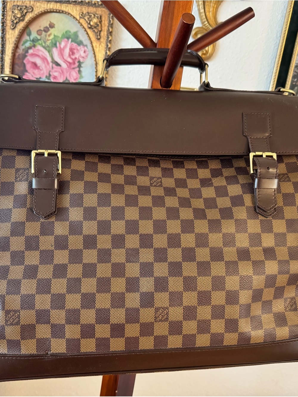 Classic Brown Check Satchel - Elegant Women's Work Bag
